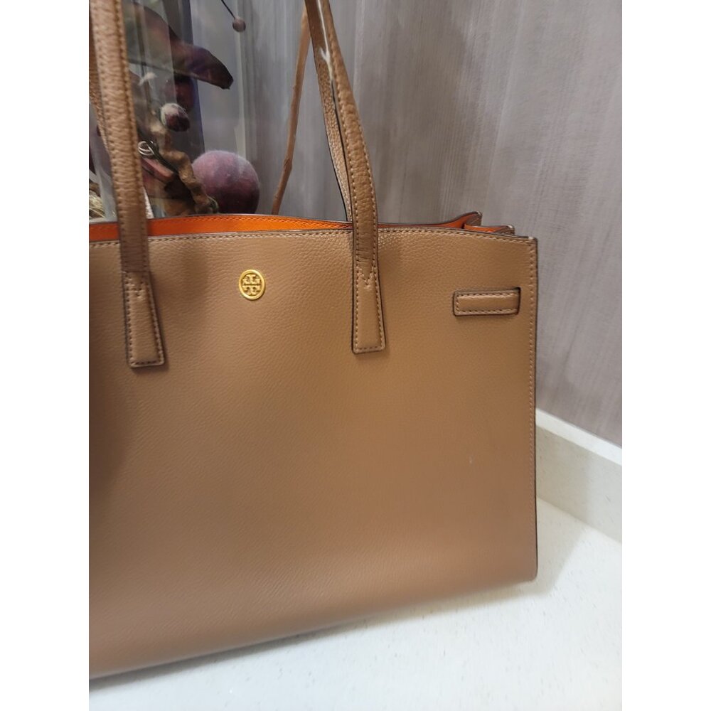 Tory Burch Walker Satchel Leather Tote Bag A4 Brown Used Authentic - Picture 2 of 10